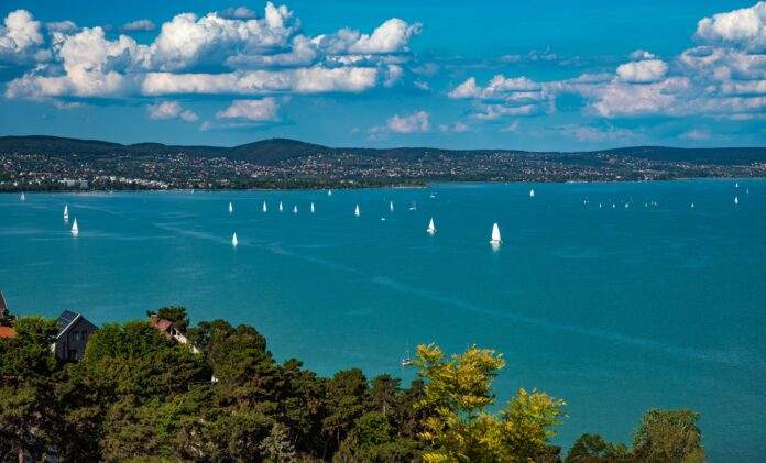 Lake,Balaton,Panoramic,View,With,Sailboats,From,Tihany,Abbey,In
